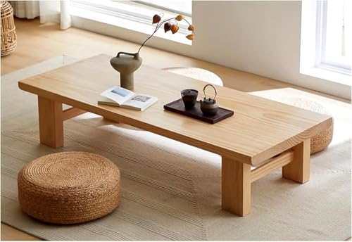 Mesa de centro de madera maciza con escritorio impermeable, diseño de perfil bajo para espacios de vida zen, balcón y zonas de té