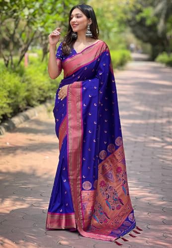 Image of SGF11 Women's Kanjivaram Paithani Soft Silk Saree With Unstitched Blouse Piece