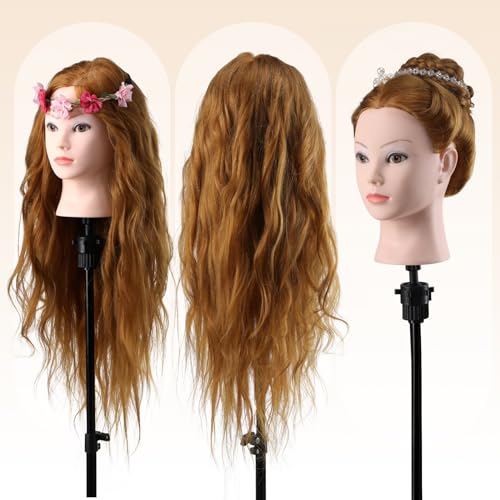 Frisierkopf Echthaar 60% Friseur Übungskopf Frisieren Trainingsköpfe für Friseure Ausbildung Kopf Mit Halter + DIY Haare Set Blond