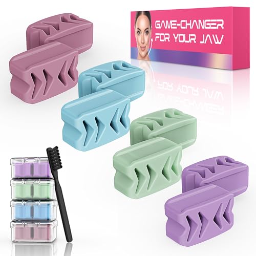 Azrra Jaw Exerciser for Women & Men 4 Resistance Levels (8pcs) Jawline Shaper Exerciser Jaw Trainer Double Chin Eliminator for Jawline Face Toning & Strengthening