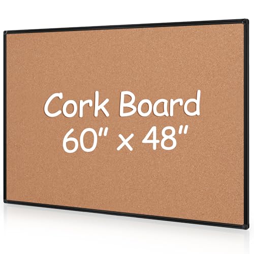 Board2by Tablón de anuncios de corcho extra grande de 60 x 48 pulgadas, tablero de corcho con marco de aluminio negro de 5 x 4 pies para pared, tablero de anuncios montado en la pared con 18