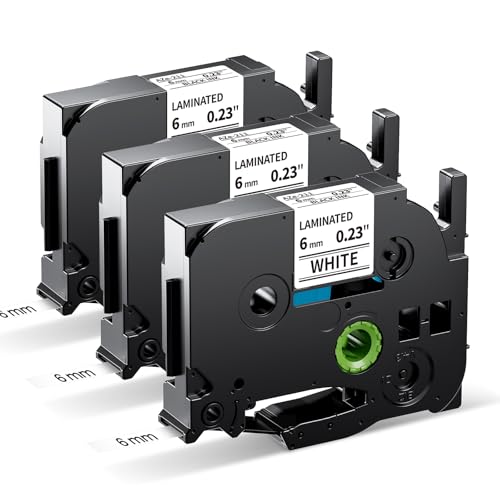 MarkField TZe-211 TZ Tape 6mm Compatible with Brother P-Touch Label Tape 6 mm for Brother Label Printer, 6mm 0.23 Laminated White for P Touch H110 E110 H100R H108 H101C H200 1000, 3-Pack