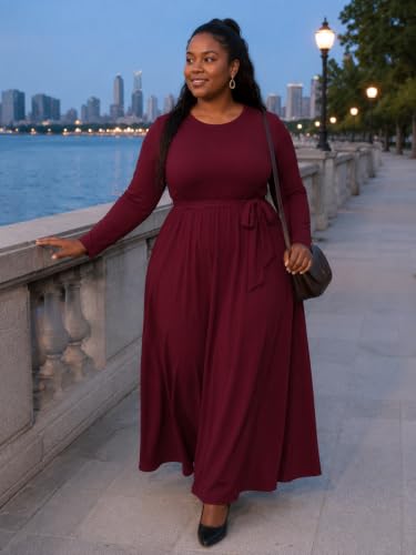 Image of PinkPatty Women's Plus Size V Neck 3 /4 Sleeve Boho Maxi Dress with Pockets