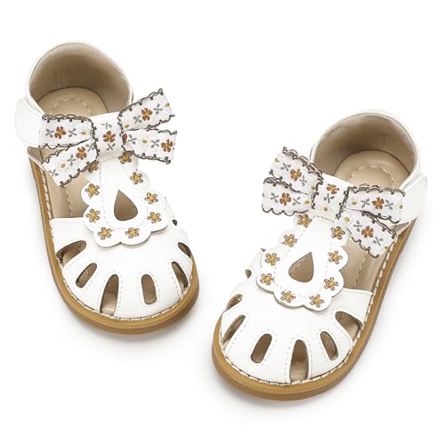 Image of Hehainom Toddler Girls Sandals Closed Toe Bow Flower Girl Summer Shoes Little Kids Flats Sandals
