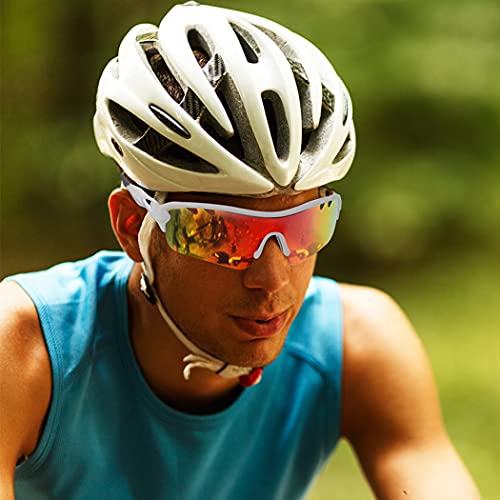 Itscool Polarized Sports Sunglasses With 5 Interchangeable Lenses For Men Women Softball Running Cycling Baseball Glasses White Orange #TOP1