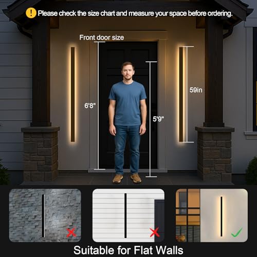 Image of Exterior Wall Lights for House - 2pack 59inch Long Strip Modern Outdoor Light Wall Fixture Sconce, Dimmable Outside Garage Exterior Lights, Black Wall Mount Lighting for Porch Corridor, Garage