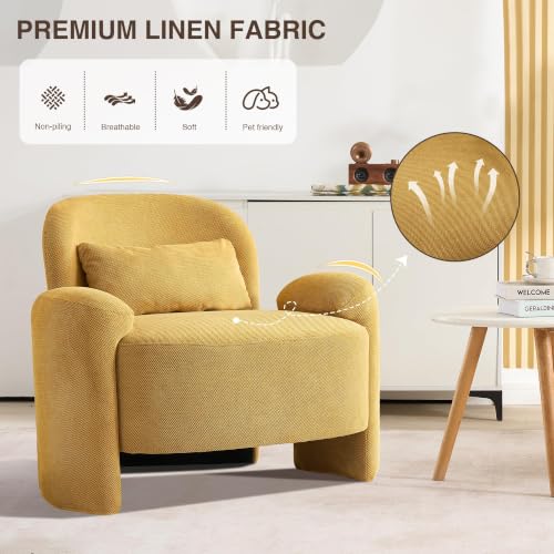 Image of LOULENS Accent Chair, Linen Fabric Lounge Armchair, Yellow