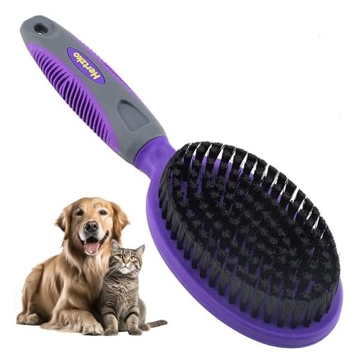 Double Sided Combo Pins and Bristle Brush by Hertzko - For Dogs and Cats with Long or Short Hair - Dense Bristles Remove Loose Hair from Top Coat and Pin Comb Removes Tangles, and Dead Undercoat (Single Sided)