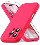 Vansdon Cover per iPhone 16, Custodia Slim in Silicone Liquido, Rivestimento in Microfibra Morbida Antigraffio, 1 Pezzi Pellicola Vetro Temperato, Protezione Antiurto,Rosa acceso
