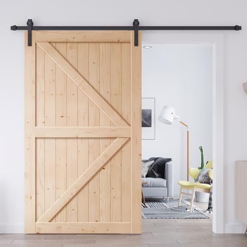 EaseLife 48in x 84in Sliding Barn Door with 8FT Barn Door Hardware Kit & Handle Included DIY Assemblely Easy Install Apply to Interior Rooms & Storage Closet K-Frame
