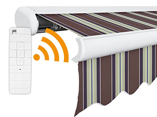 Arilco Elektrische Vollkassettenmarkise Kassettenmarkise Gelenkarmmarkise Markise Sonnenmarkise Sonnenschutz in vielen Farben und Größen wählbar in der Kassettenfarbe Weiss (5m x 3m, Flieder) Cover