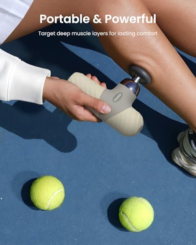 Image of RENPHO Mini Thermal Massage Gun with Heat, Color Silicone Casing, 4 Speeds | Portable, Ultra-Quiet Mini Massage Gun, 4 Heads, Neck, Back Muscle Comfort, Carry Case, Home, Office, Travel Use, Gift Idea