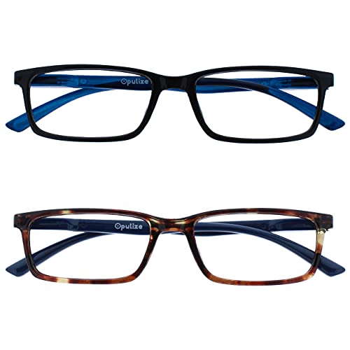 Image of OPULIZE SEE Reading Glasses with Blue Light Blocking for Women and Men, Narrow Frame, Spring Hinges, Computer Gaming Glasses, Black,Brown +1 (Pack of 2)