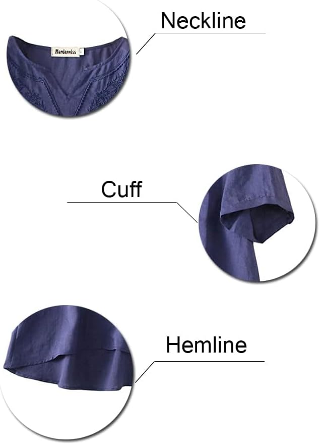 Minibee Women's Linen Shirts Summer Boho Blouse V Neck Short Sleeve Embroidered Tunic Tops - Image 5