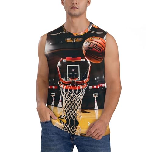 Basketball Print Mens Casual Tank Tops, Sleeveless Muscle Tee Top,