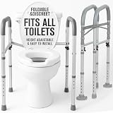 Vive Toilet Safety Rail - Medical Chair for Handicapped & Seniors - Folding Bathroom Frame w/Handles, Arms for Elderly, Disabled - Standalone Grab Bar - Seat Assistance Support Stand Up Assist