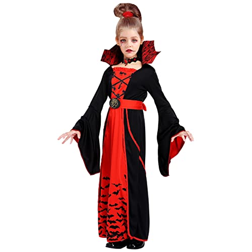 ThinkMax Halloween Vampire Costume for Girls，Kids Royal Queen Skirt for Halloween Dress Up Party,S(5-7 Years)