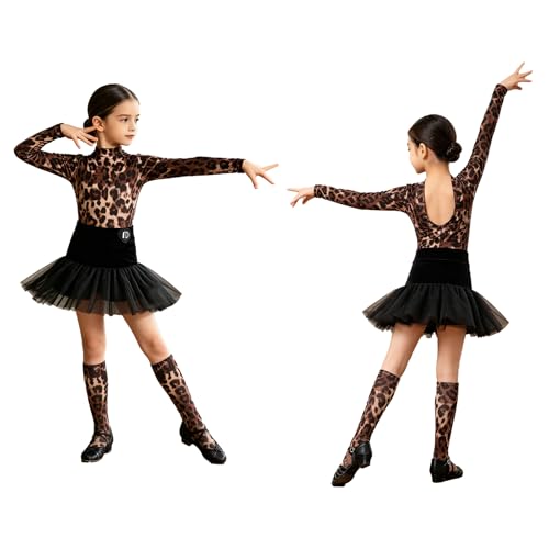 Combinaison danse latine fille léopard pour les cours de danse de salon et gala