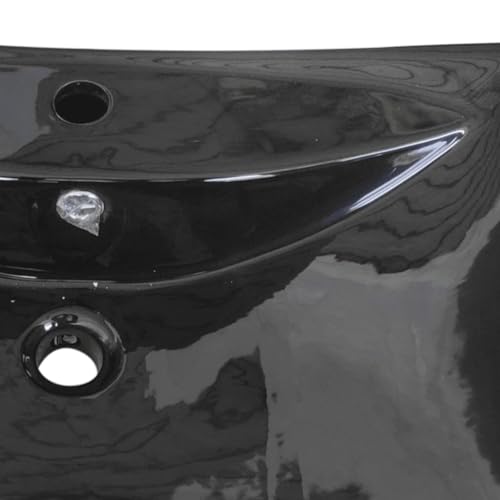 Lavabo rectangular negro para baño moderno de 60 cm con rebosadero integrado 8