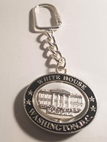 Washington D.C. Silver Black Oval Spinner Keychain - Washington DC Souvenirs (White House)
