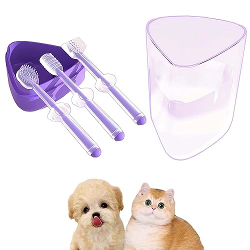 3 Pack Multi Angle Dog Toothbrush with Case for Small Dog & Cat, Soft Silicone Dog Tooth Brushing Kit for Puppies & XSmall Breed, Durable Dog Dental Care to Remove Plaque for Teeth Cleaning. (Purple)