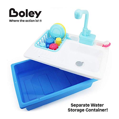 Boley Kids Play Kitchen Sink with Running Water - 20 Piece Dishwashing Toy