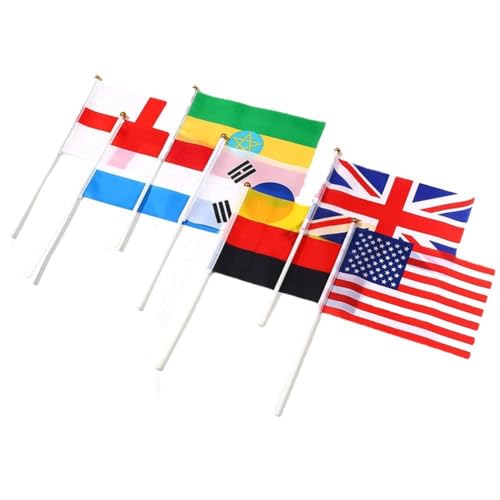 Rockreyoa Set di 32 bandiere a mano con bandiera, piccole bandiere nazionali, decorazioni per feste olimpice, campionati del mondo, feste sportive, 14 x 21 cm