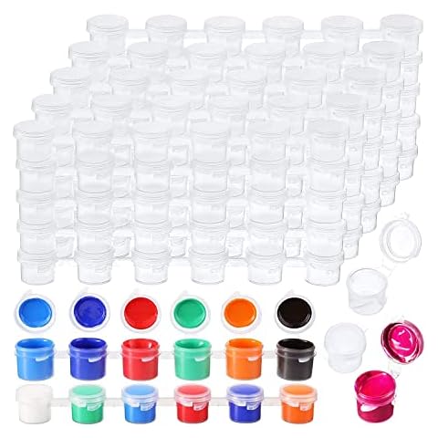 Heritan 100 Strips 600 Pots Empty Paint Strips Paint Cup Clear Plastic Storage Containers Painting Supplies(3 Ml/ 0.1 Oz), transparent Cover