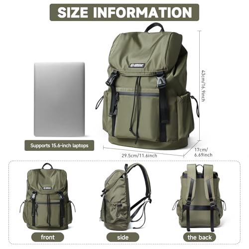 Flap Backpack for Men Fits 15.6 Inch Laptop Travel Backpack Waterproof Daypacks Backpacks for College Traval Hiking Work Olive Green2