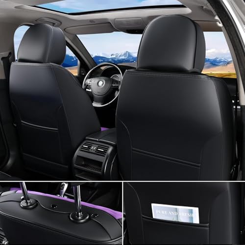 Image of FLORICH Leather Seat Covers for Car Waterproof Front Seat Covers 2 Pack Purple Car Seat Cover Universal Driver Seat Protector for Most Cars Trucks SUV