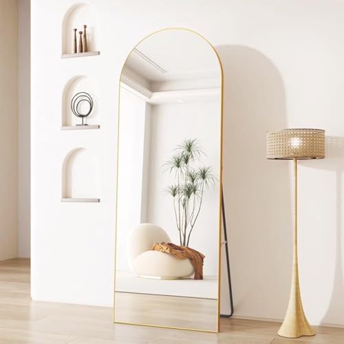 Full Body Mirror Full Length Mirror Hanging Vertical Or Inclined Floor Mirror (With Bracket) Bedroom Mirror Wall Mounted Mirror Vanity Mirror (Golden 160 * 50CM)