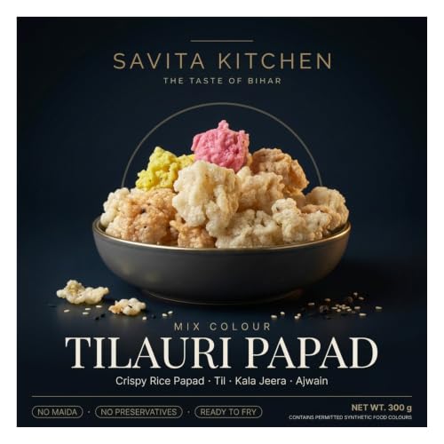 Image of Savita Kitchen Mix Colour Tilauri Papad 300g | Handmade Rice Flour Papad with Til, Kala Jeera & Ajwain | No Maida, No Preservatives | Traditional Bihari Chawal Ka Papad | Fry Before Serving