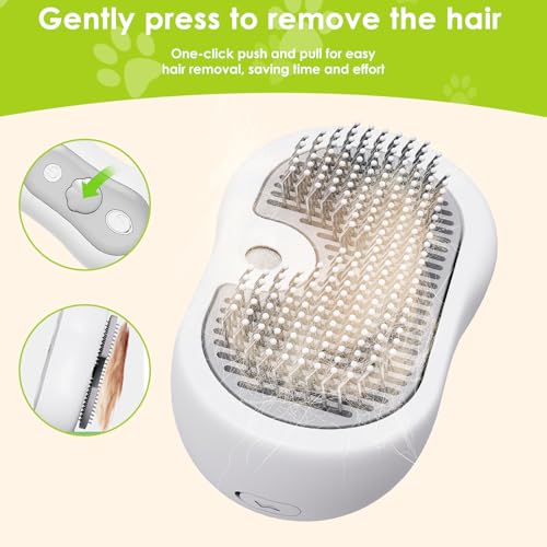 Katzenbürste mit Dampf & Auslöseknopf, Wiederaufladbar Dampfbürste von Katze Hunde, Massage Steamer Kamm Katzenbürste mit Wasser Tank für Langhaar und Kurzhaar zum Entfernen Losem Fell und Schmutz