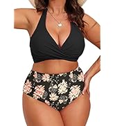 Yutdeng Bikini Damen Große Größen High Waist Bauchweg Bikini Push Up Twist Front Triangel Neckhol...