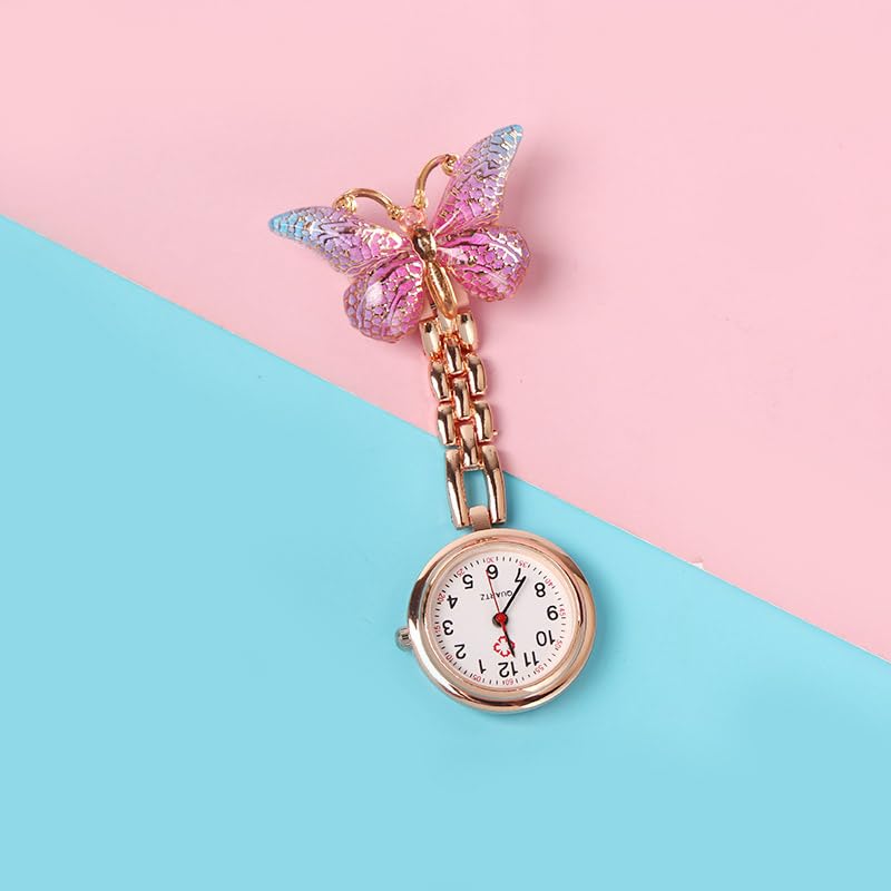 Image of 3Pcs Cute Butterfly Quartz Watch Brooch Accurate Timekeeping Stylish Design Lapel Clip On Fob Watch Style Pin Accessory