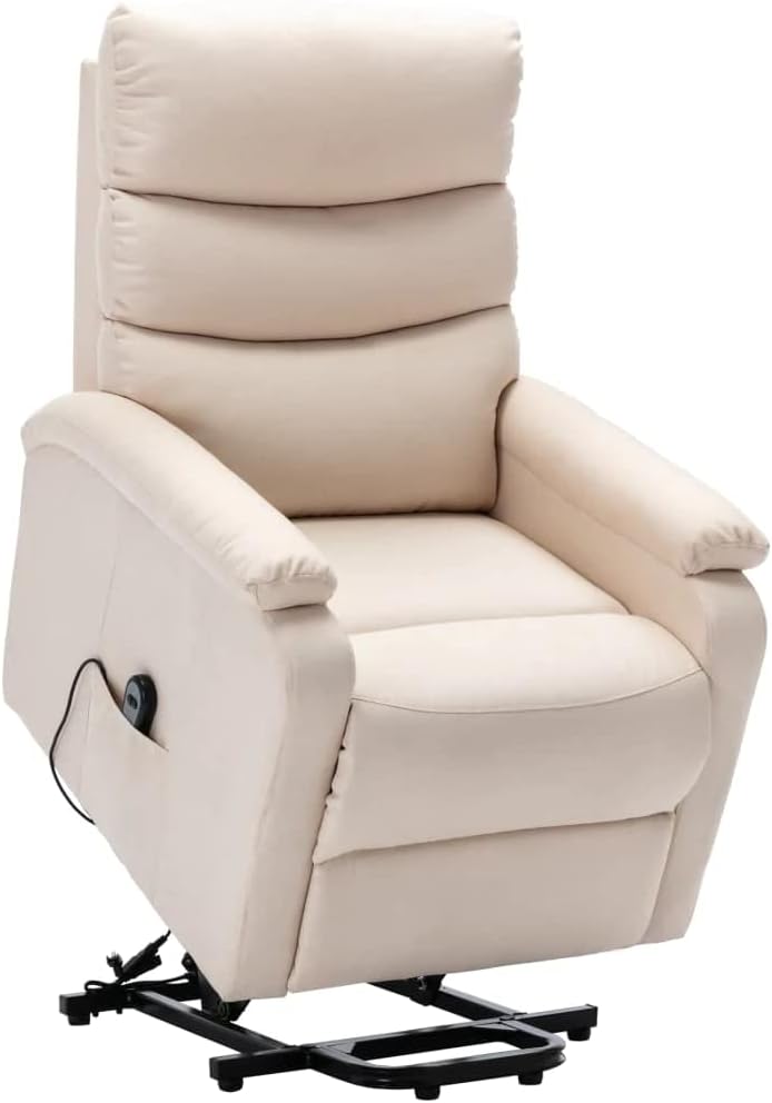 vidaXL Sillón Reclinable TV Reposapiés Respaldo Silla Acolchado Asiento Salón Oficina Mueble Elevador Ergonómico Cómoda de Tela Crema