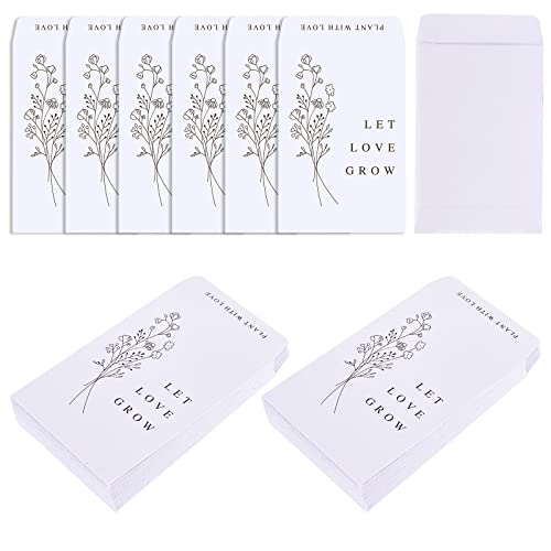 Whaline 200 Pack Wedding Favor Packets Let Love Grow Self-Adhesive White Envelope Minimalist Storage Packets for Wedding Garden Office Gift Party Supplies, 3.5 x 2.4 Inch