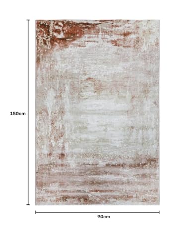 Image of 3x5 Feet (90x150 CM) Carpet for Bedroom Living Room & Hall - Ivory Cream Modern Abstract Geometric Silk-Touch Luxury Hotel-Style Washable Anti-Skid Turkish Area Rug