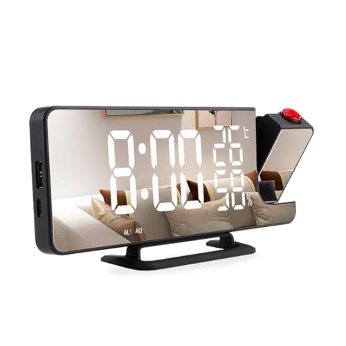 Innovaland Digitaler Wecker mit LED-Anzeige – AM/FM-Radio, 180°-Projektionsuhr – LED-Nachttischuhr mit USB-Anschluss und Temperatursensor –...