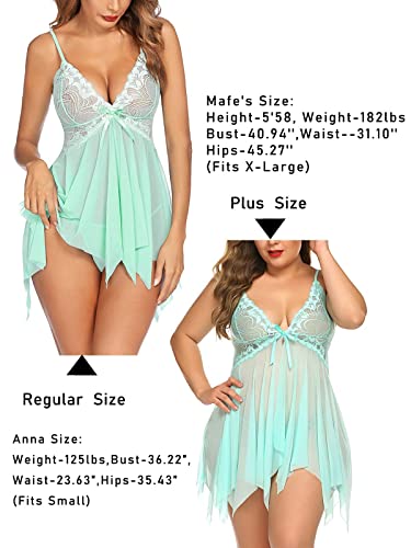 Avidlove Women Lingerie Babydoll Lace Nightdress V Neck Sleepwear Mesh Chemise Apple Green #TOP4