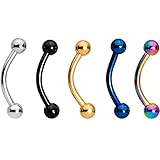 Body Candy Anodized Titanium Steel Color Multi Curved Eyebrow Ring Set of 5 16 Gauge 5/16