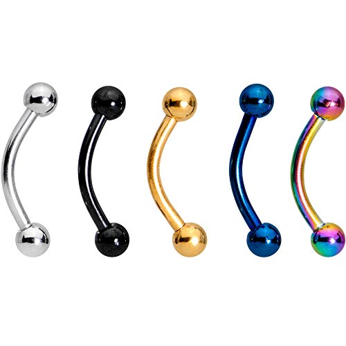 Body Candy Anodized Titanium Steel Color Multi Curved Eyebrow Ring Set of 5 16 Gauge 5/16