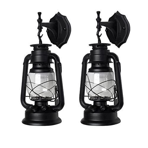 Image of Wall Sconces, Retro Antique Vintage Rustic Lantern Lamp Wall Sconce Light Fixture (Black - 2 Pcs)