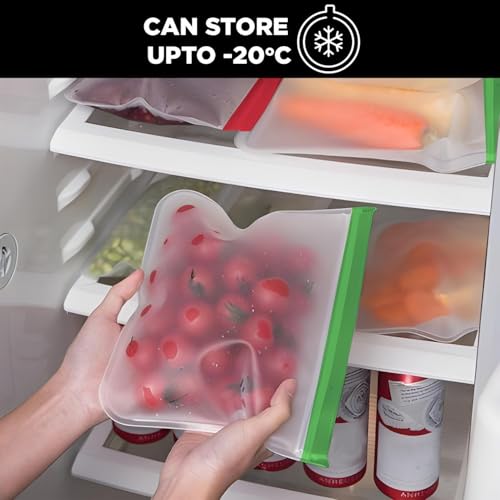 Image of Reusable Plastic Food Storage Bags Leakproof Stand Up Ziplock Freezer Bags -BPA Free Airtight Sealing Bags for Organization, Fridge Washable Storage Vegetables, Fruits (Green, 18 PCS)