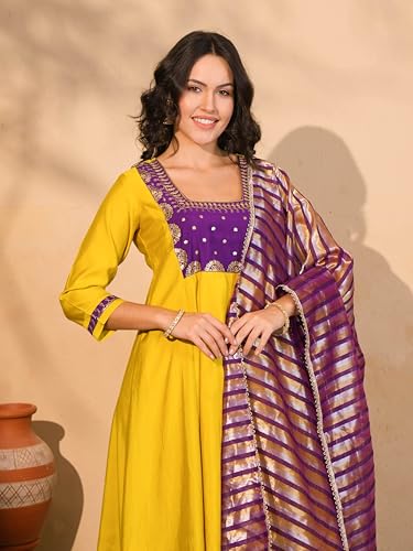 Vêtements Haldi jaune moutarde en soie avec pantalon ample taille XL - 6