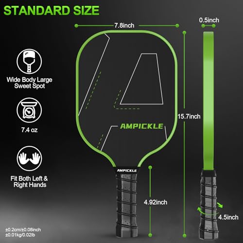 Image of Pickle Ball Paddle,Fiberglass Pickleball Paddle,Frosted Surface Pickleball Rackets, USAPA Standards,Oversized Sweet Spot Pickle Ball Paddle for Indoor Outdoor (A-Line Green)