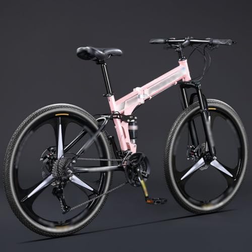Bicicleta De Montaña Plegable De 24/26 Pulgadas con Suspensión Doble De 21 Velocidades Y Ruedas Integradas, Cuadro De Acero De Alto Carbono, para Adultos, Hombres Y Mujeres C,26 Inch