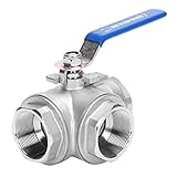 DERNORD 3-Way Ball Valve, L Mounting Pad, Stainless Steel 304 Female Type for Water, Oil, and Gas with Vinyl Locking Handle (2 Inch NPT)