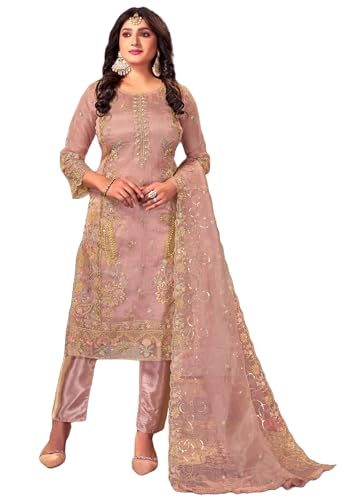 Costume indien 11945 en organza pur brodé pour femme