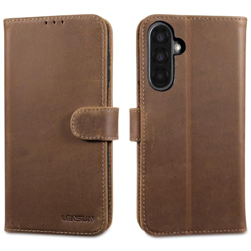 Housse Samsung Galaxy A26 LENSUN étui portefeuille cuir véritable avec fentes pour cartes